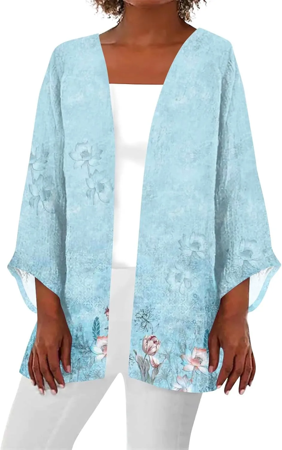 Cardigan Sweaters for Women Long Sleeve Sweaters Fashion Floral Print Dusters Kimono Cardigan Thin Workout Jacket