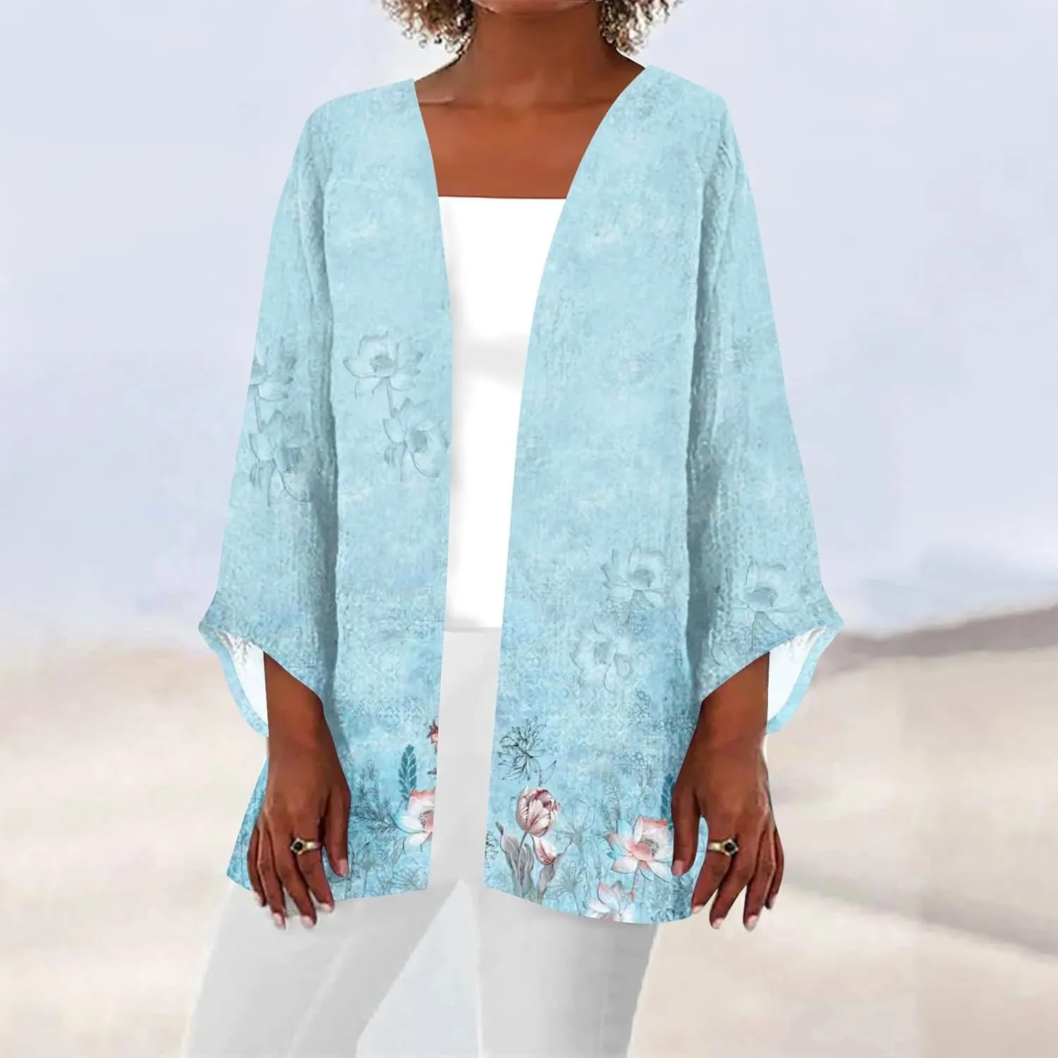 Cardigan Sweaters for Women Long Sleeve Sweaters Fashion Floral Print Dusters Kimono Cardigan Thin Workout Jacket