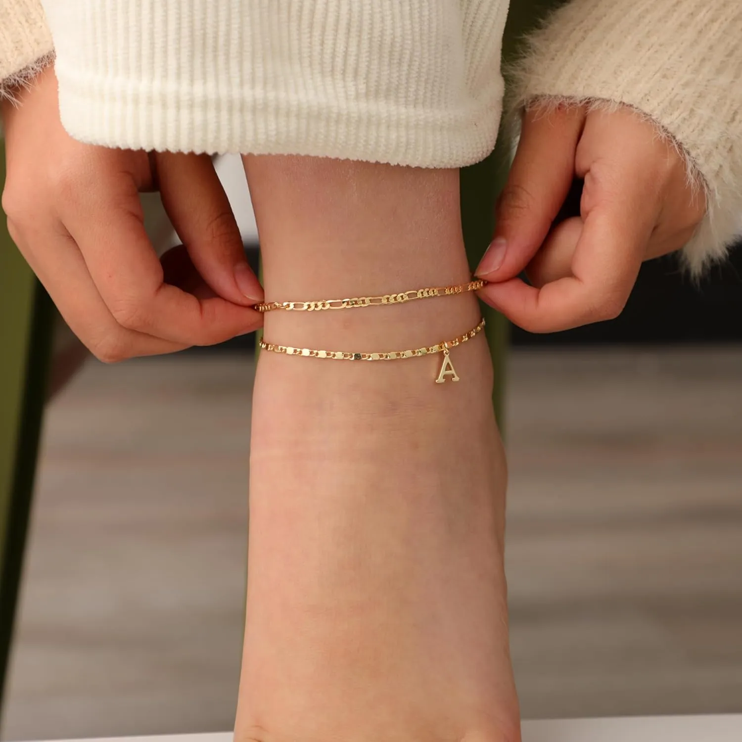 CAROVO Initial Ankle Bracelets for Women 14K Gold Plated Anklets Letter A To Z Waterproof Layered Anklets for Women Summer Jewelry Gifts