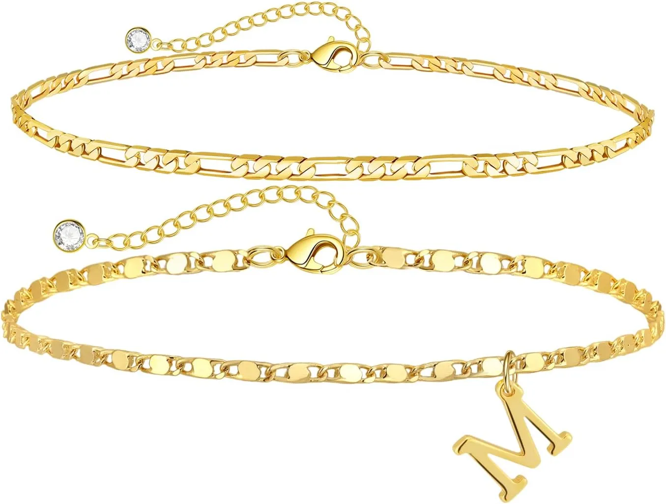 CAROVO Initial Ankle Bracelets for Women 14K Gold Plated Anklets Letter A To Z Waterproof Layered Anklets for Women Summer Jewelry Gifts