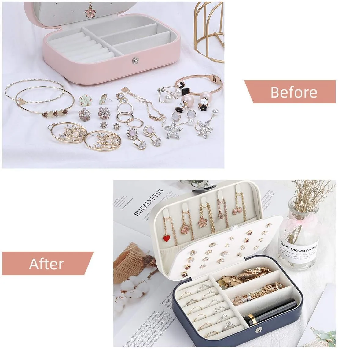 CASEGRACE Jewelry Box For Women Travel Jewelry Organizer Double Layer for Necklace Earring Rings Jewelry Holder Case