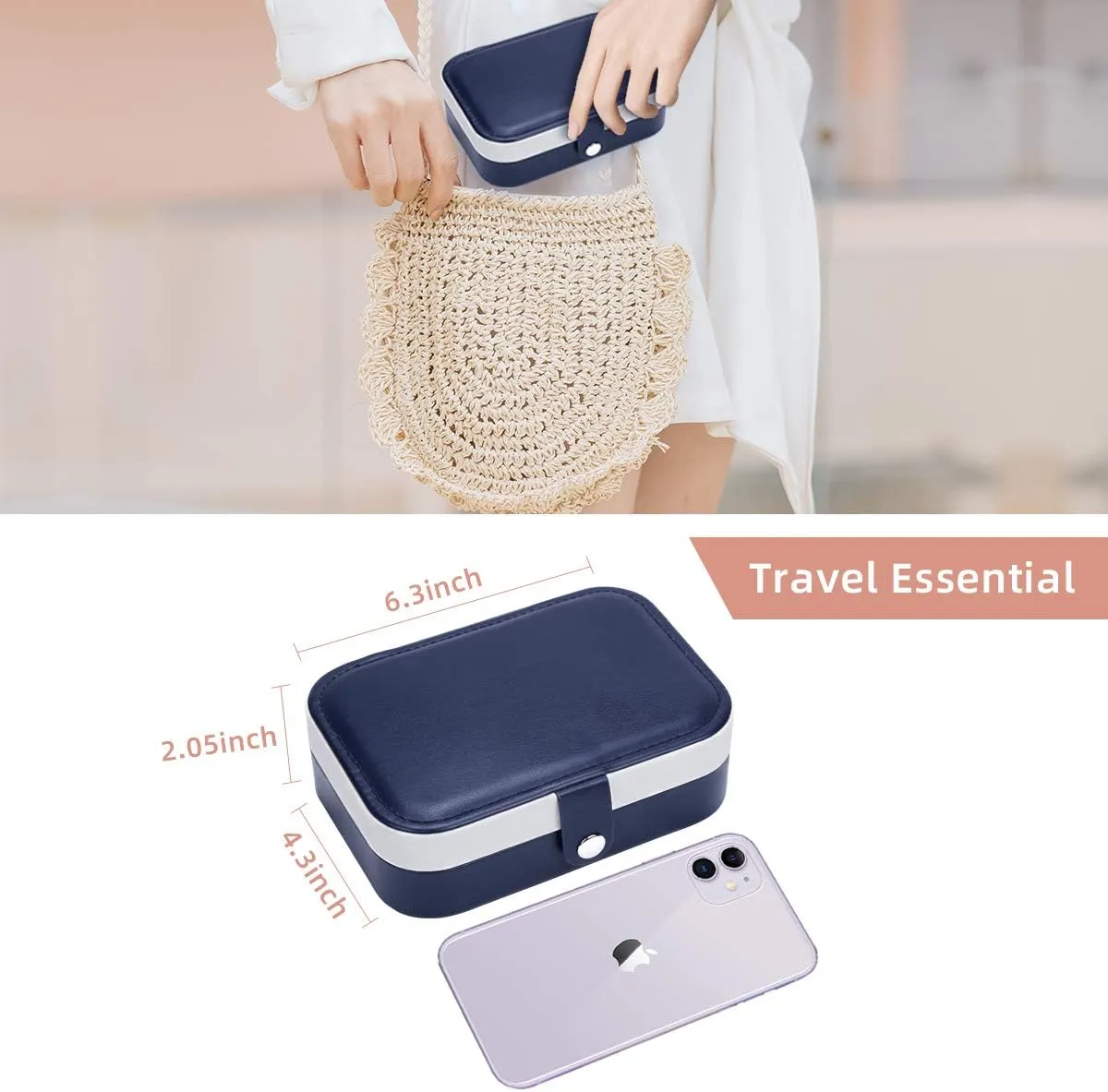CASEGRACE Jewelry Box For Women Travel Jewelry Organizer Double Layer for Necklace Earring Rings Jewelry Holder Case