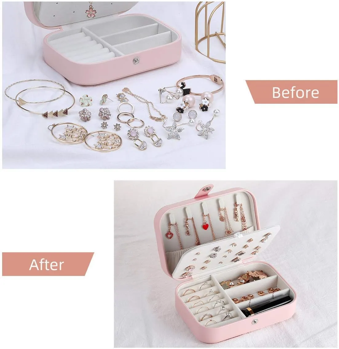 CASEGRACE Jewelry Box For Women Travel Jewelry Organizer Double Layer for Necklace Earring Rings Jewelry Holder Case