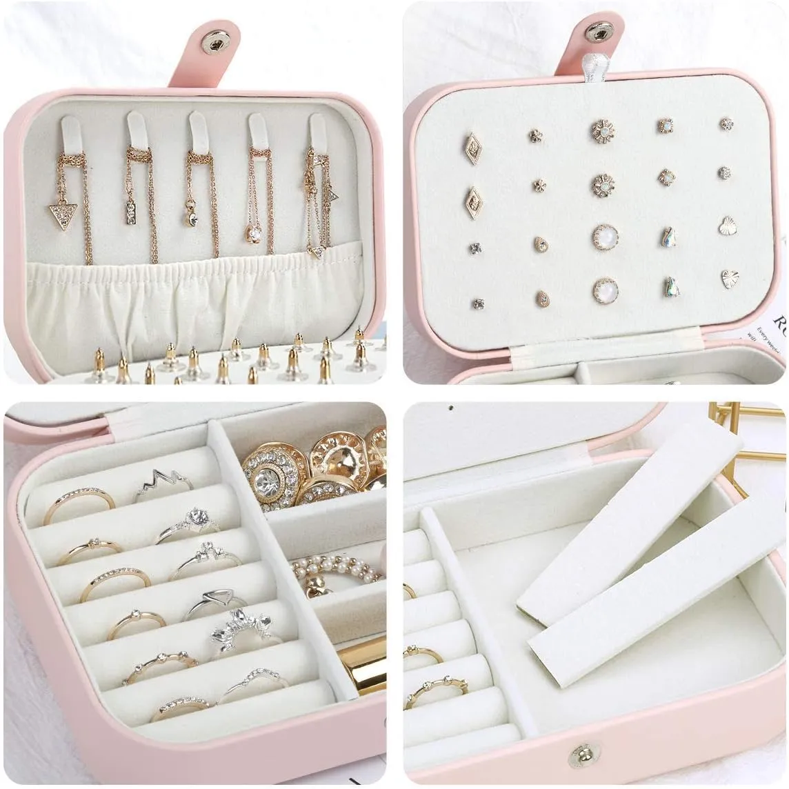 CASEGRACE Jewelry Box For Women Travel Jewelry Organizer Double Layer for Necklace Earring Rings Jewelry Holder Case