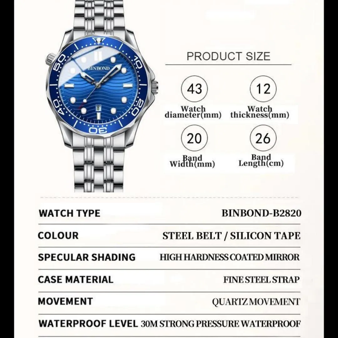 Casual Fashion Sea Horse Series Quartz Men's Watch Date Waterproof Luminous Sports Business Men's Wrist Watch Stainless Steel/Silicone Strap Watches