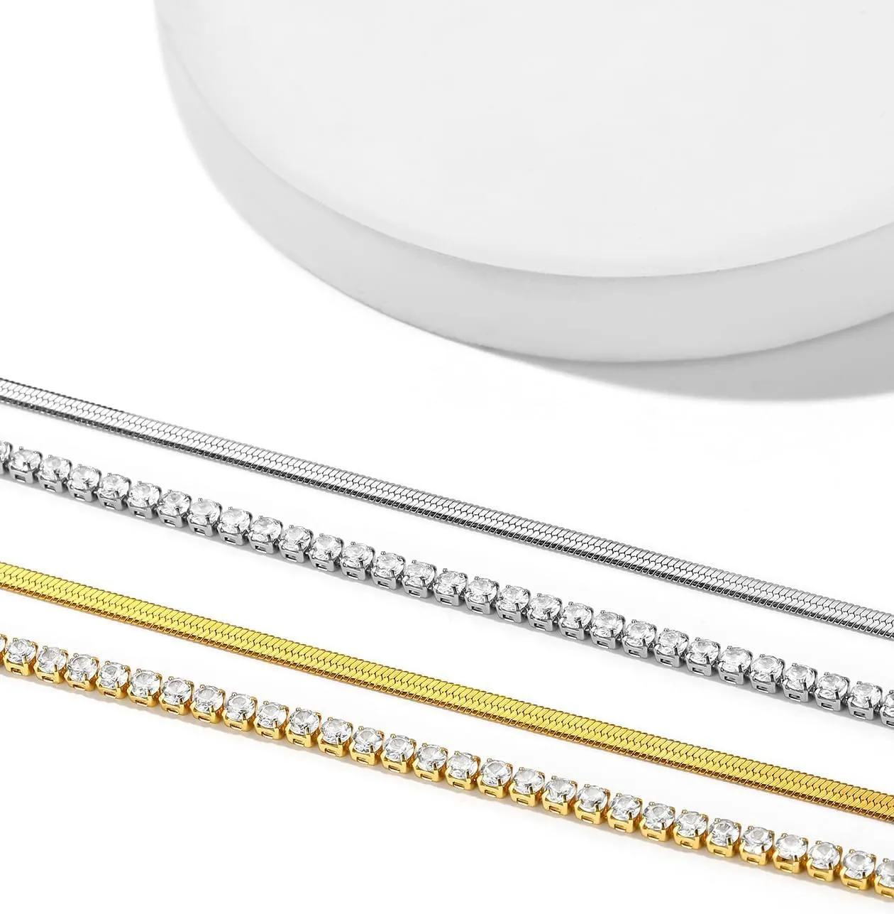 ChainsHouse Anklet Bracelets for Women, Gold Plated/Stainless Steel Layered Waterproof Anklets Cubic Zirconia Snake Cuban Chain Anklets Set for Women Summer Beach Jewelry Gifts