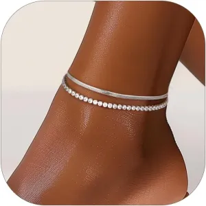 ChainsHouse Anklet Bracelets for Women, Gold Plated/Stainless Steel Layered Waterproof Anklets Cubic Zirconia Snake Cuban Chain Anklets Set for Women Summer Beach Jewelry Gifts