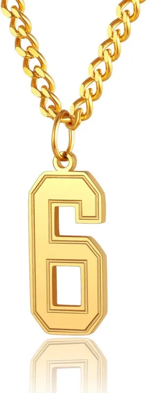 ChainsPro Can Engrave, Men 0-9 Jersey Number Necklace-Adjustable Chain, Baseball/Basketball/Football Team Jewelry, 316L Stainless Steel/Gold Plated-Send Gift Box