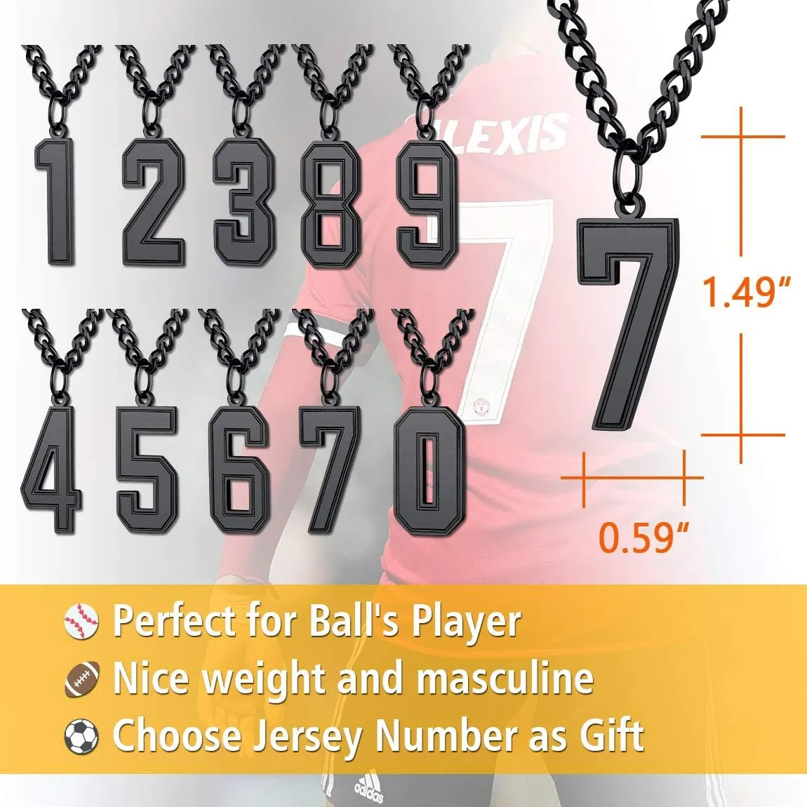 ChainsPro Can Engrave, Men 0-9 Jersey Number Necklace-Adjustable Chain, Baseball/Basketball/Football Team Jewelry, 316L Stainless Steel/Gold Plated-Send Gift Box