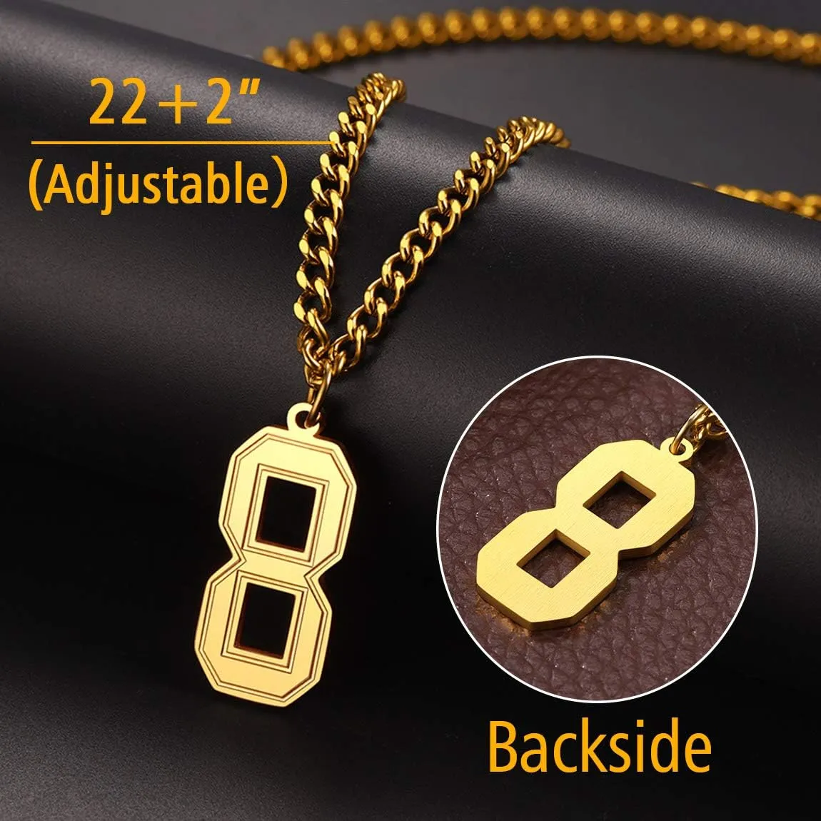 ChainsPro Can Engrave, Men 0-9 Jersey Number Necklace-Adjustable Chain, Baseball/Basketball/Football Team Jewelry, 316L Stainless Steel/Gold Plated-Send Gift Box