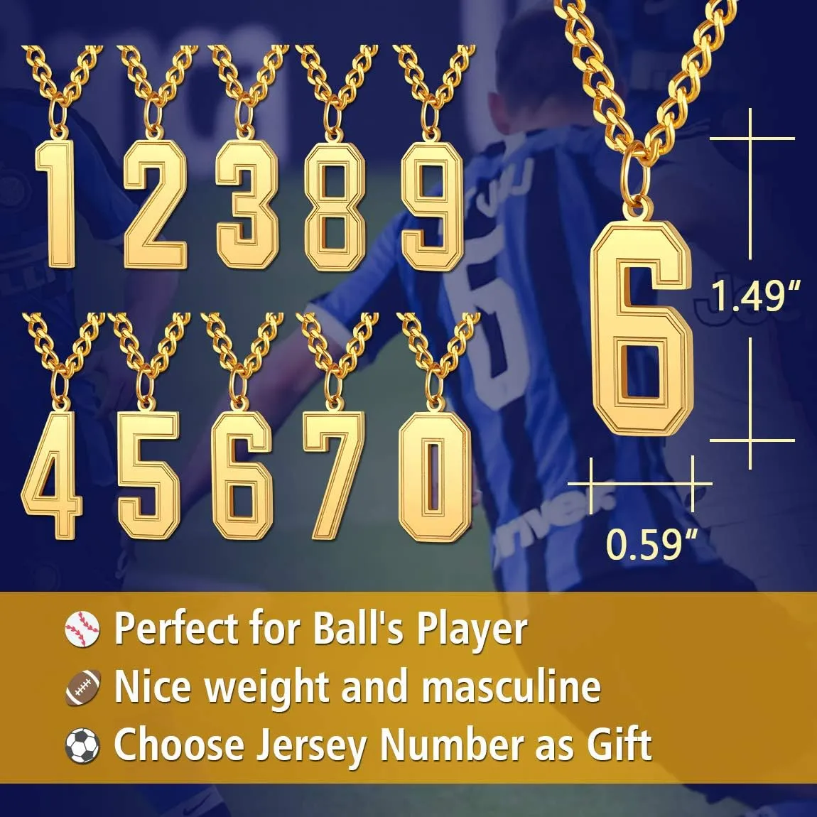 ChainsPro Can Engrave, Men 0-9 Jersey Number Necklace-Adjustable Chain, Baseball/Basketball/Football Team Jewelry, 316L Stainless Steel/Gold Plated-Send Gift Box