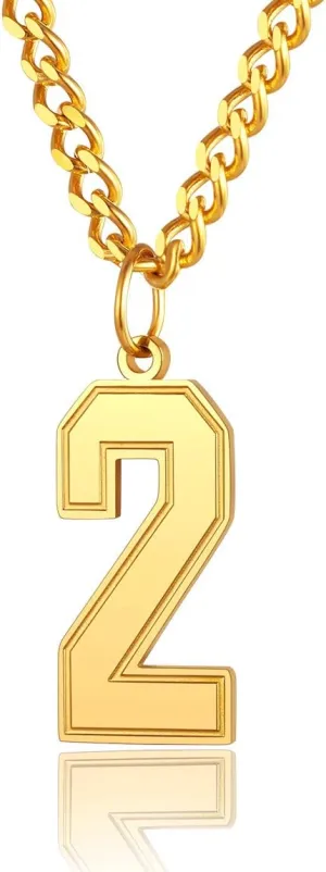 ChainsPro Can Engrave, Men 0-9 Jersey Number Necklace-Adjustable Chain, Baseball/Basketball/Football Team Jewelry, 316L Stainless Steel/Gold Plated-Send Gift Box