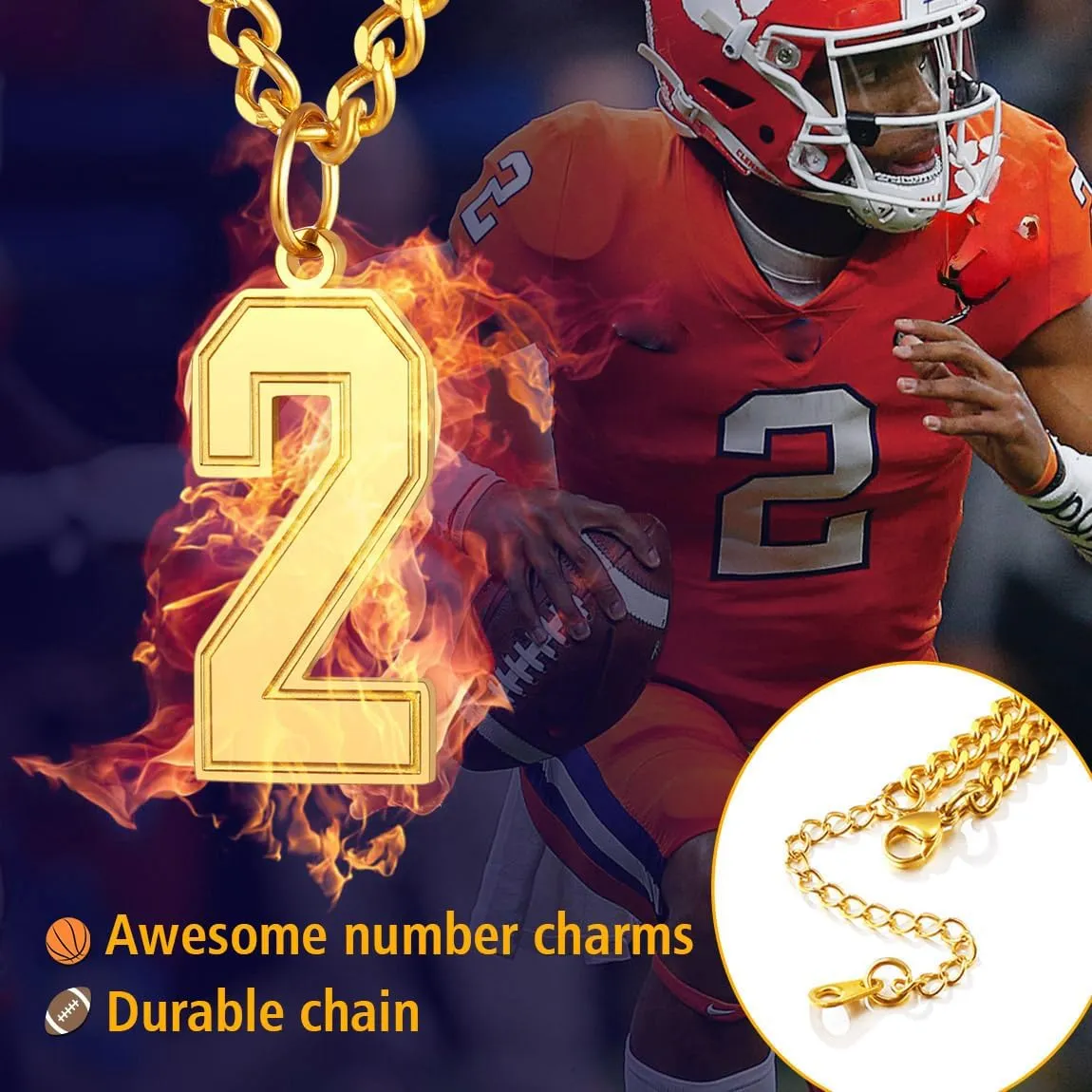 ChainsPro Can Engrave, Men 0-9 Jersey Number Necklace-Adjustable Chain, Baseball/Basketball/Football Team Jewelry, 316L Stainless Steel/Gold Plated-Send Gift Box
