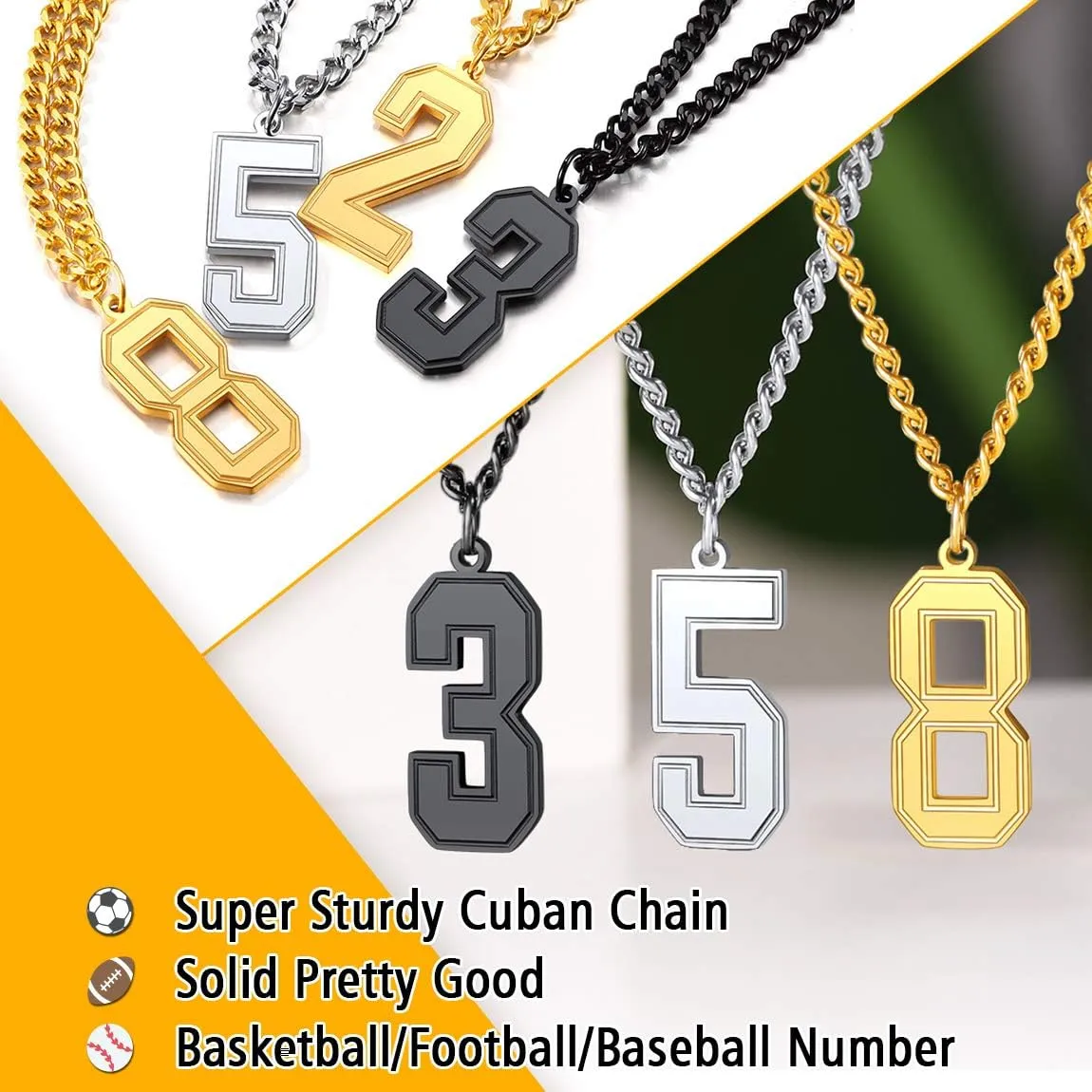 ChainsPro Can Engrave, Men 0-9 Jersey Number Necklace-Adjustable Chain, Baseball/Basketball/Football Team Jewelry, 316L Stainless Steel/Gold Plated-Send Gift Box