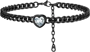 ChainsProMax Women Heart Anklets 5MM Cuban Link Ankle Bracelet with Birthstone, Black-Send Gift Box