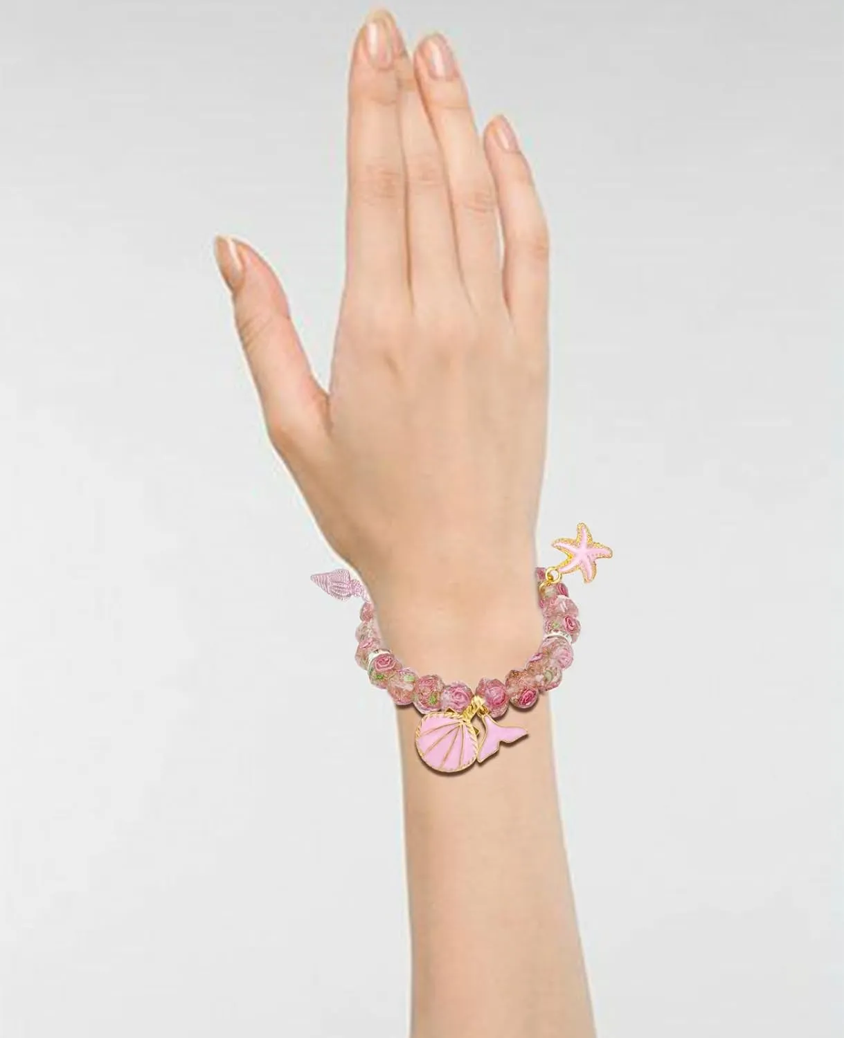Cherry Blomssom Bracelet for Women, Crystal Flowers Beaded Charm Bracelets for Women Cute Pink Heart Charm Crystal Beads Bracelets Adjustable Stretch Bracelet for Birthday Gifts