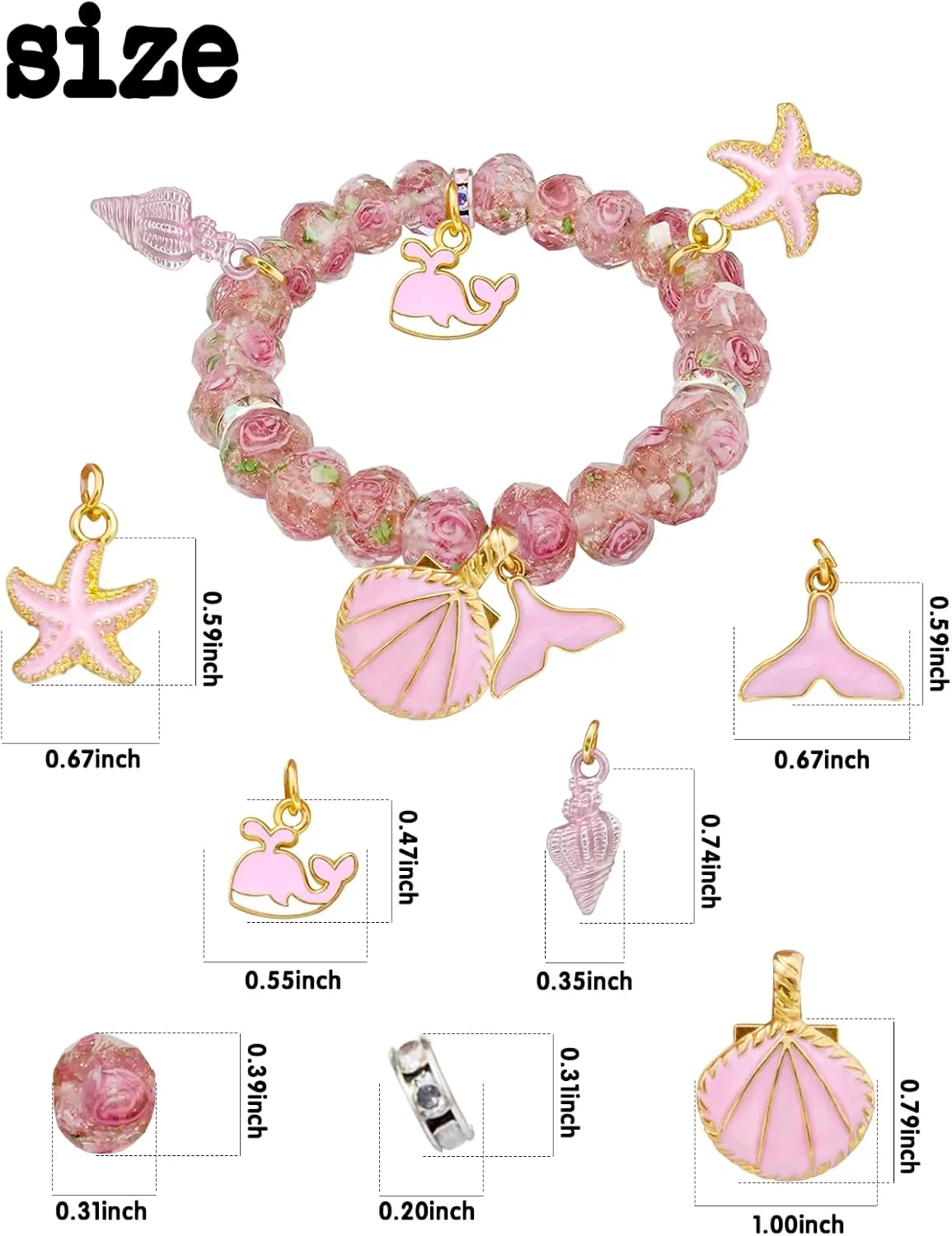 Cherry Blomssom Bracelet for Women, Crystal Flowers Beaded Charm Bracelets for Women Cute Pink Heart Charm Crystal Beads Bracelets Adjustable Stretch Bracelet for Birthday Gifts