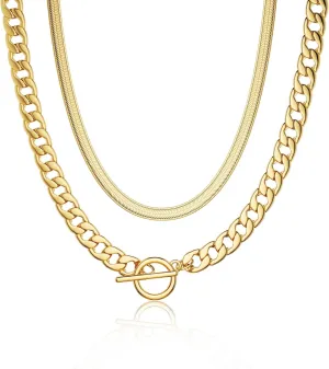 CHESKY Chunky Gold Necklace for Women, Trendy 14K Gold Plated Paperclip Chain Necklace Thick Cross Heart Pendant Necklace Layered Herringbone Cuban Link Chain Toggle Necklaces Non Tarnish Jewelry