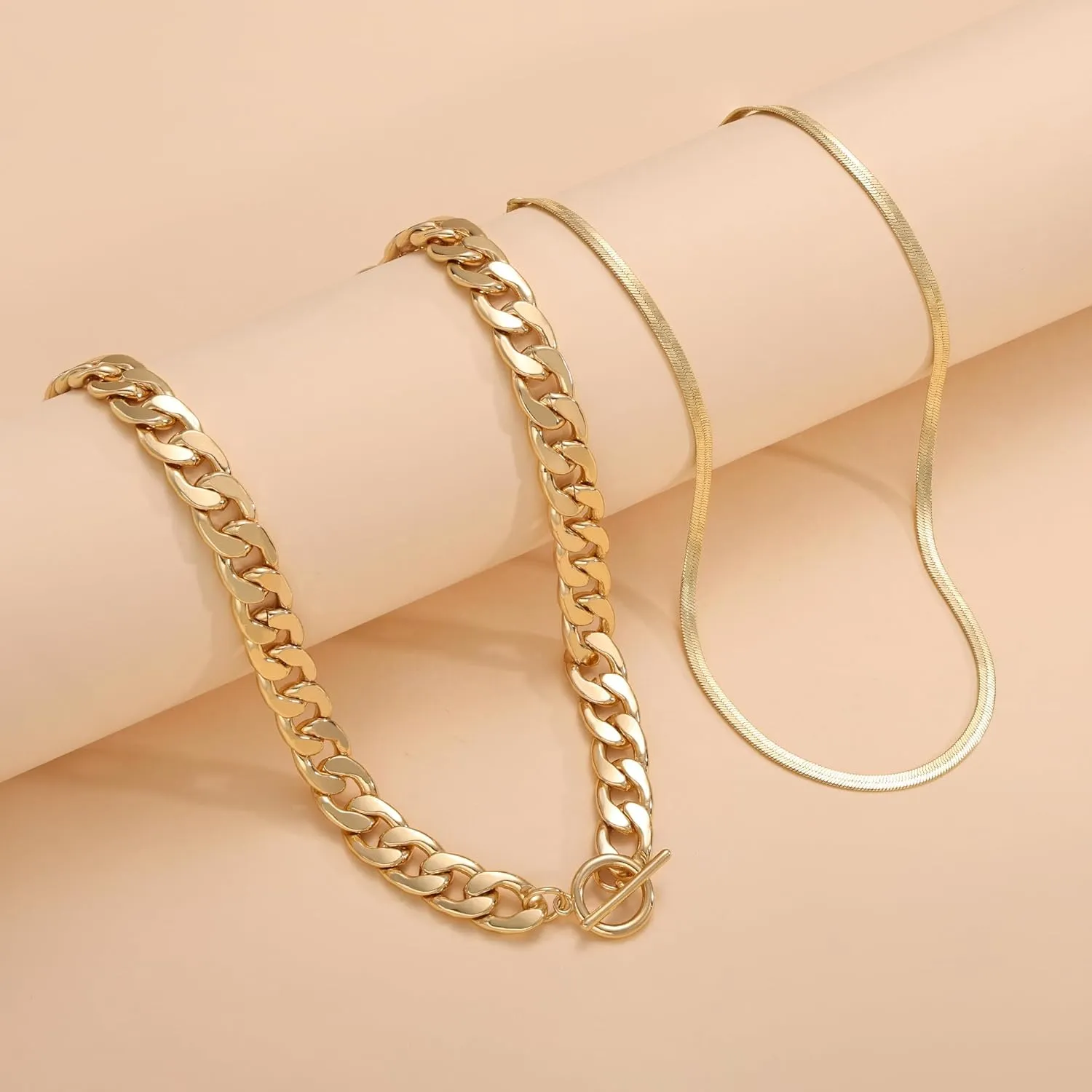 CHESKY Chunky Gold Necklace for Women, Trendy 14K Gold Plated Paperclip Chain Necklace Thick Cross Heart Pendant Necklace Layered Herringbone Cuban Link Chain Toggle Necklaces Non Tarnish Jewelry