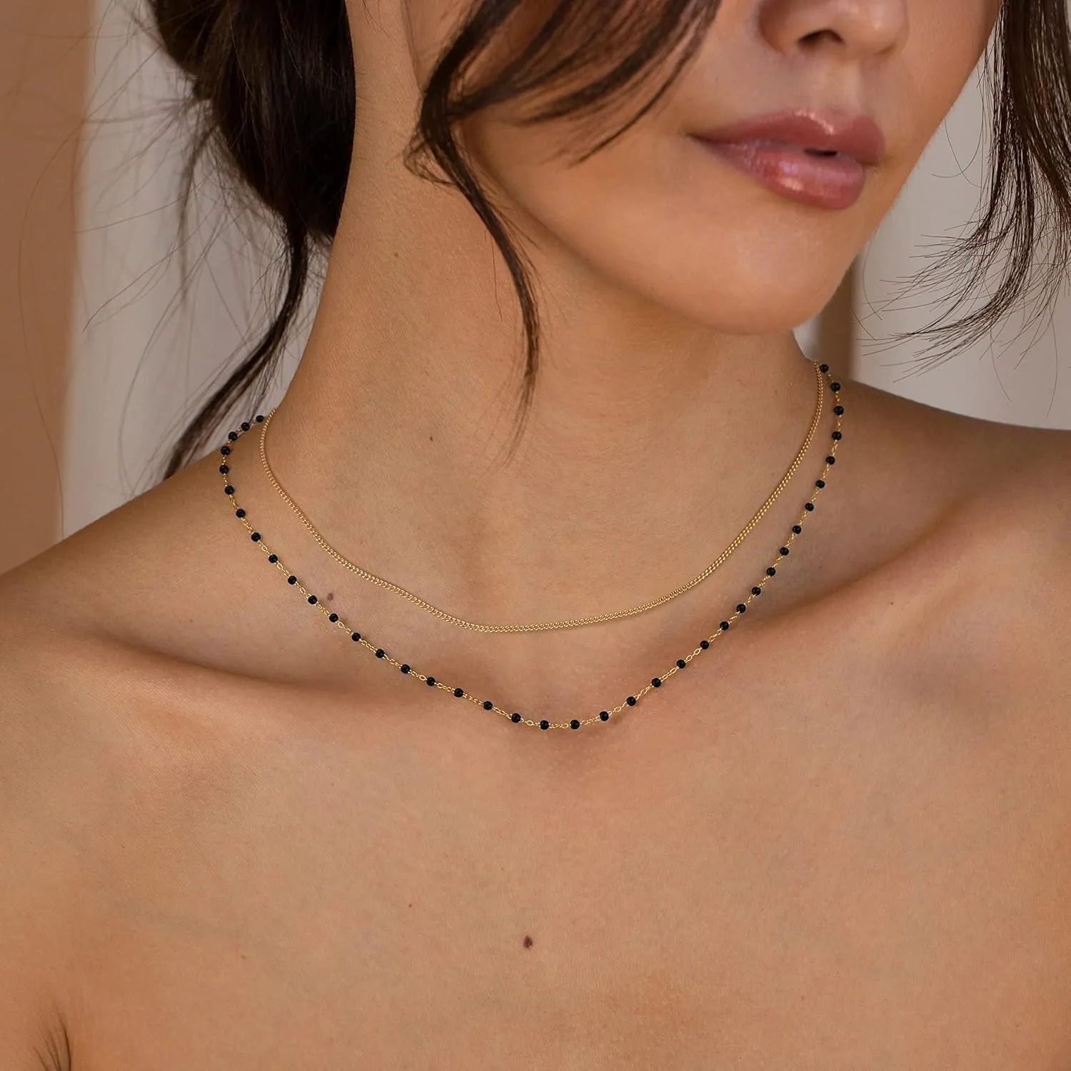 CHESKY Dainty Gold Necklace for Women, Trendy 14k Gold Plated/Sterling Silver Satellite Choker Necklace Thin Beaded Layered Choker Necklaces Discs Paperclip Chain Necklaces Womens Simple Jewelry Gift