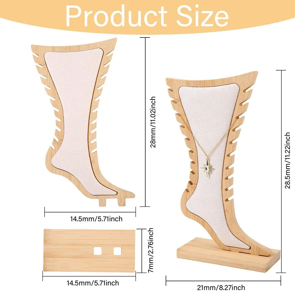 CHGCRAFT 1 Set Foot Shaped Anklet Display Stands Wooden Necklace Holder Foot Display Storage Showcase Stand for Ankle Jewellery Display, Antique White, 8.27x 2.76x 11.22 inch