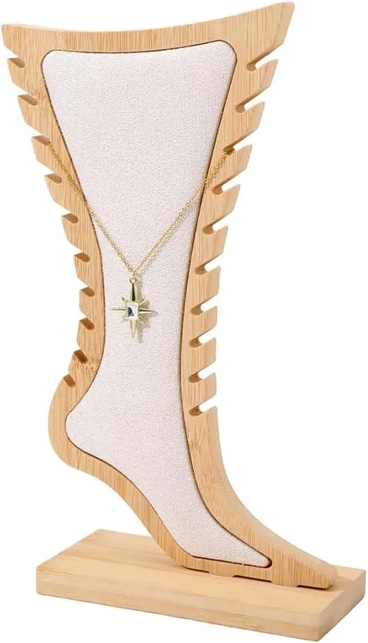 CHGCRAFT 1 Set Foot Shaped Anklet Display Stands Wooden Necklace Holder Foot Display Storage Showcase Stand for Ankle Jewellery Display, Antique White, 8.27x 2.76x 11.22 inch