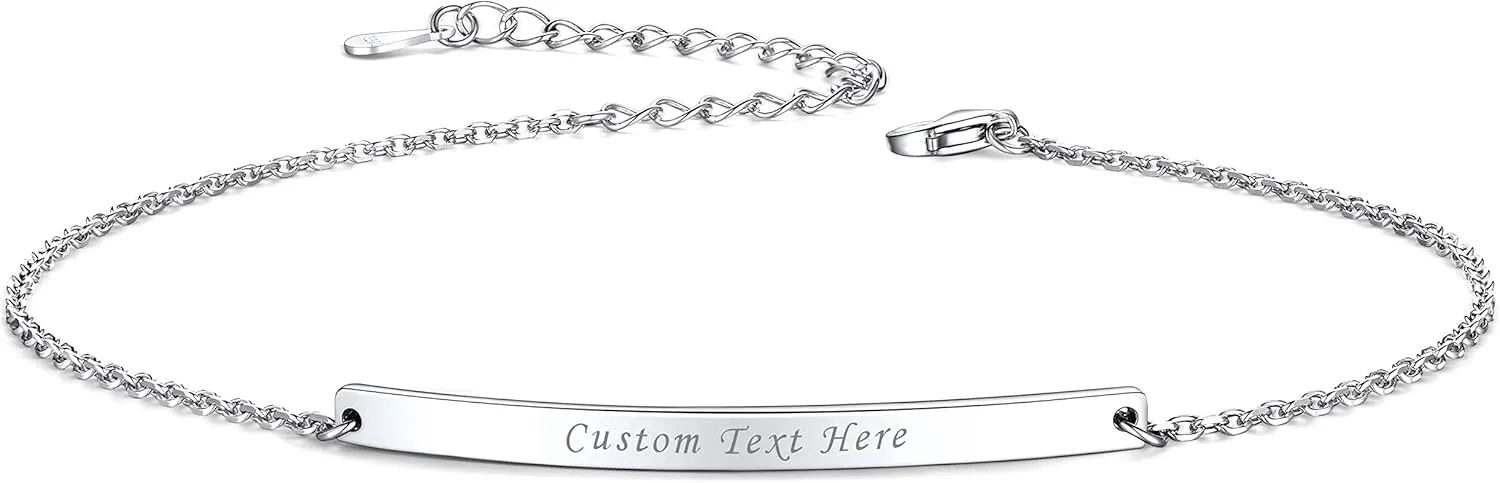 ChicSilver Womens Personalized Bar Anklets 925 Sterling Silver Pipe Bar Tube Ankle Bracelet Adjustable Link Chain Anklets Simple Delicate Boho Beach Foot Jewelry