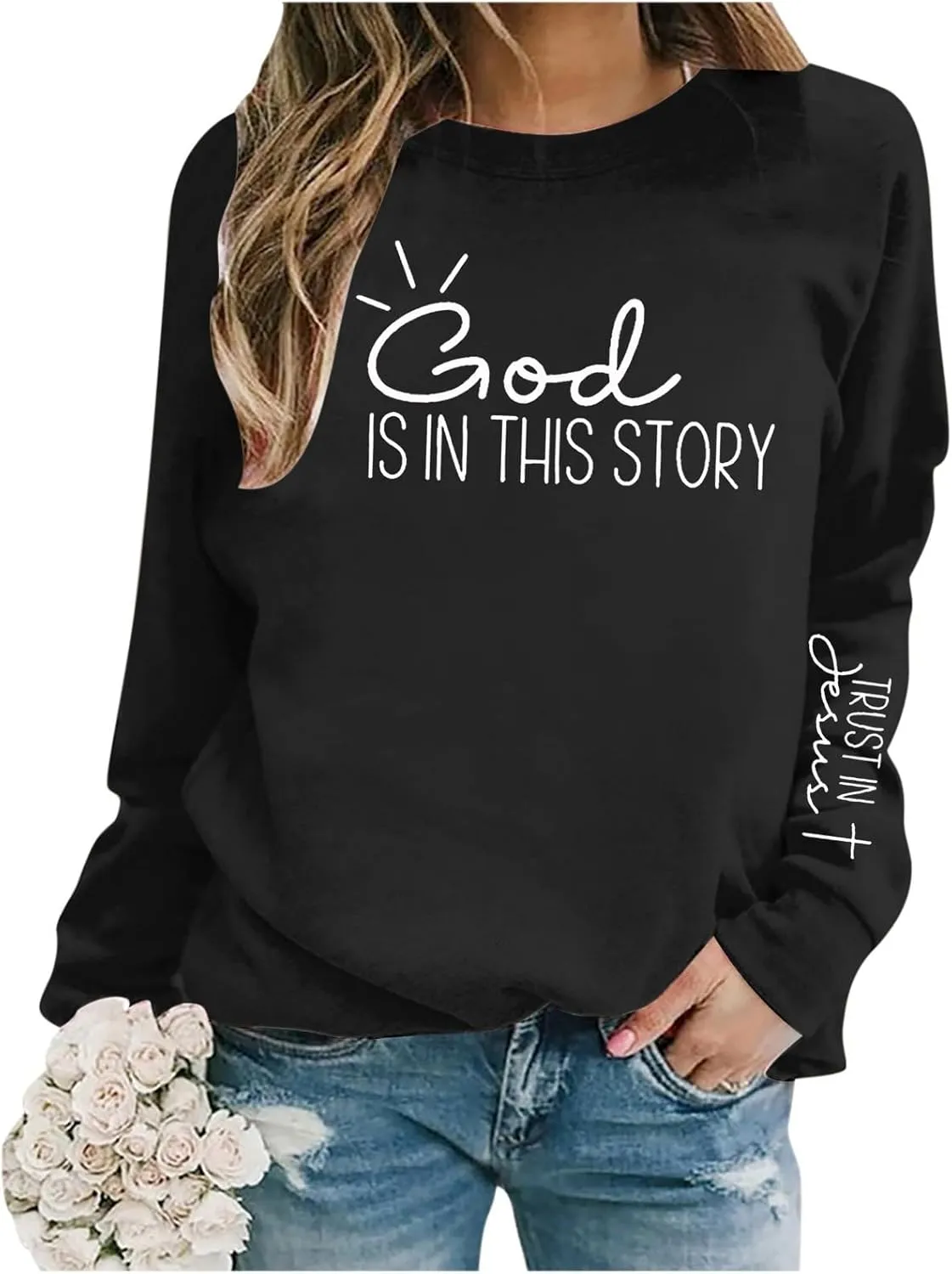 Christian Sweatshirts for Women God is Still Writing Your Story Long Sleeve Shirt Crewneck Sweatshirts