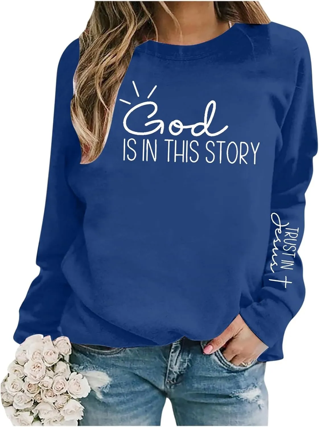 Christian Sweatshirts for Women God is Still Writing Your Story Long Sleeve Shirt Crewneck Sweatshirts