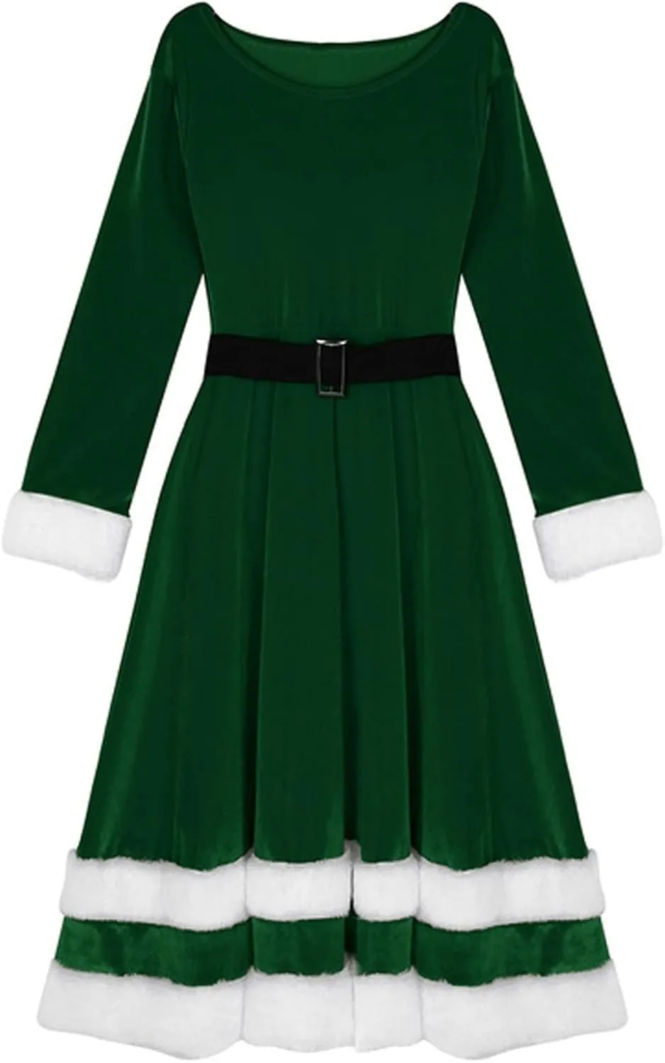 Christmas Dresses for Women Fancy Sweet Oversized Soft Patchwork Bandage Long Sleeve Asymmetric O-Neck Dress
