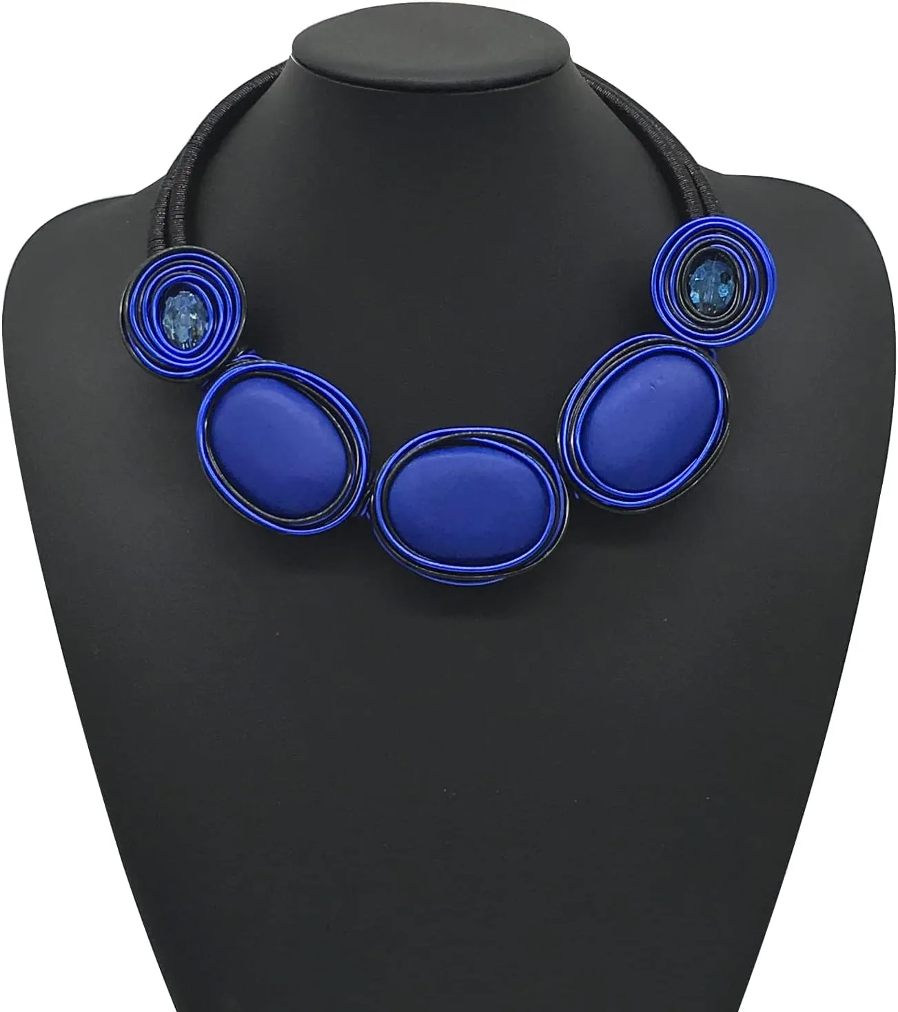 Chunky African Jewelry Statement Necklace For Women Tribal Fashion Costume Earring Set Unique Rhinestone Crystal Gold Wire Wrapped Big Wood Pendent Collar Choker Bib Handmade