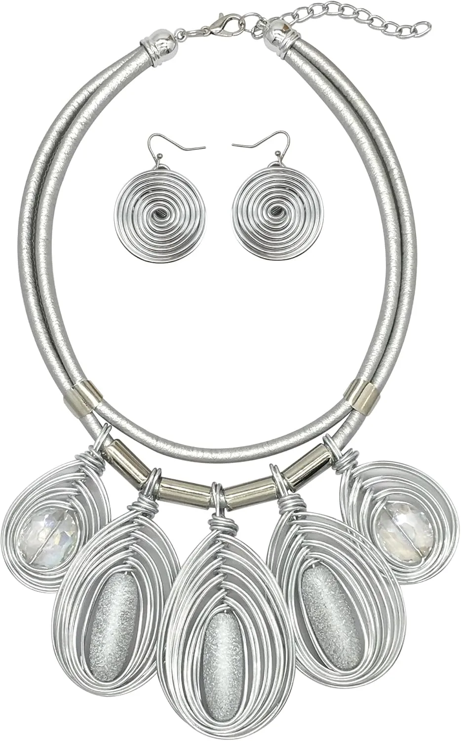 Chunky African Jewelry Statement Necklace For Women Tribal Fashion Costume Earring Set Unique Rhinestone Crystal Gold Wire Wrapped Big Wood Pendent Collar Choker Bib Handmade