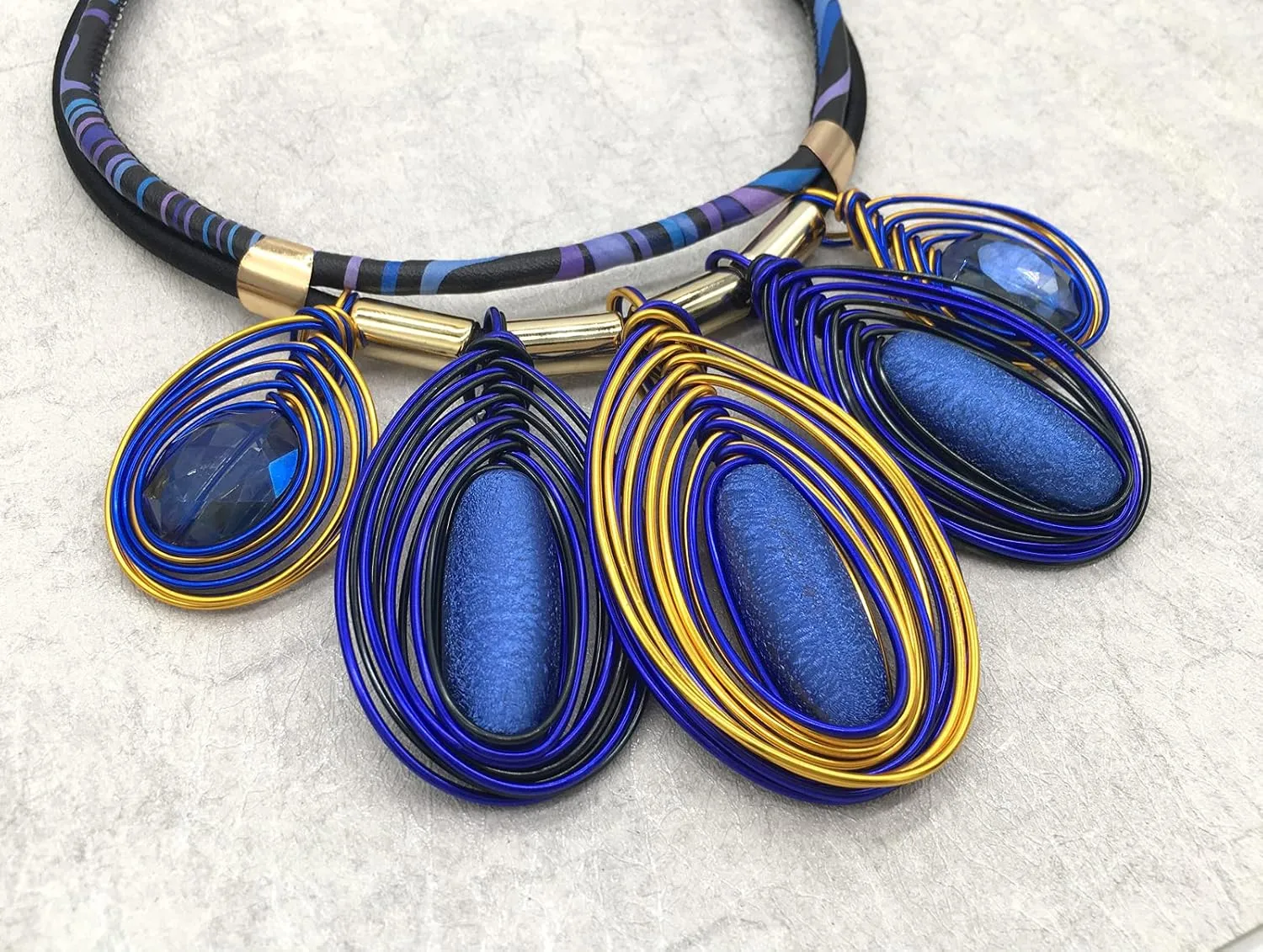 Chunky African Jewelry Statement Necklace For Women Tribal Fashion Costume Earring Set Unique Rhinestone Crystal Gold Wire Wrapped Big Wood Pendent Collar Choker Bib Handmade