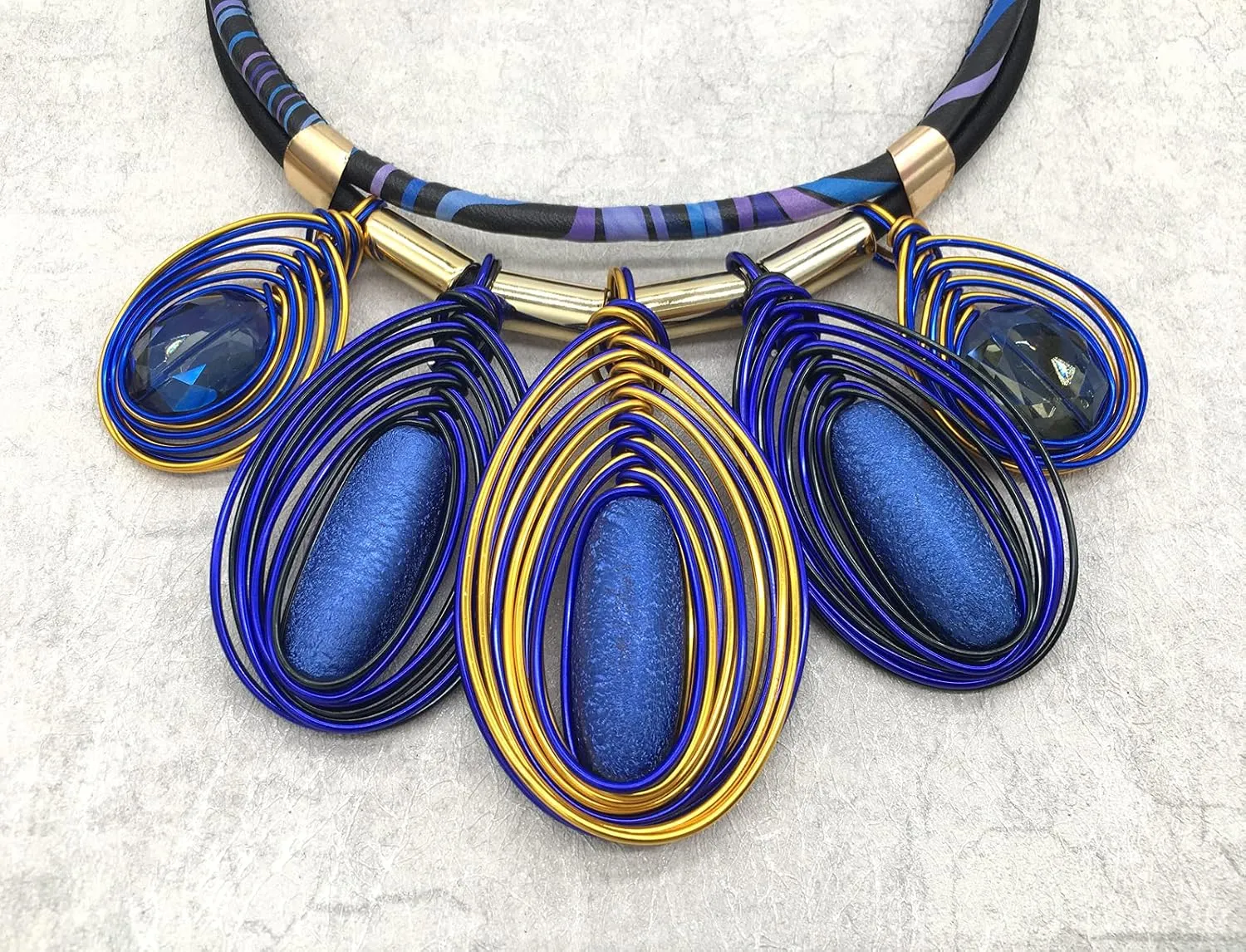 Chunky African Jewelry Statement Necklace For Women Tribal Fashion Costume Earring Set Unique Rhinestone Crystal Gold Wire Wrapped Big Wood Pendent Collar Choker Bib Handmade