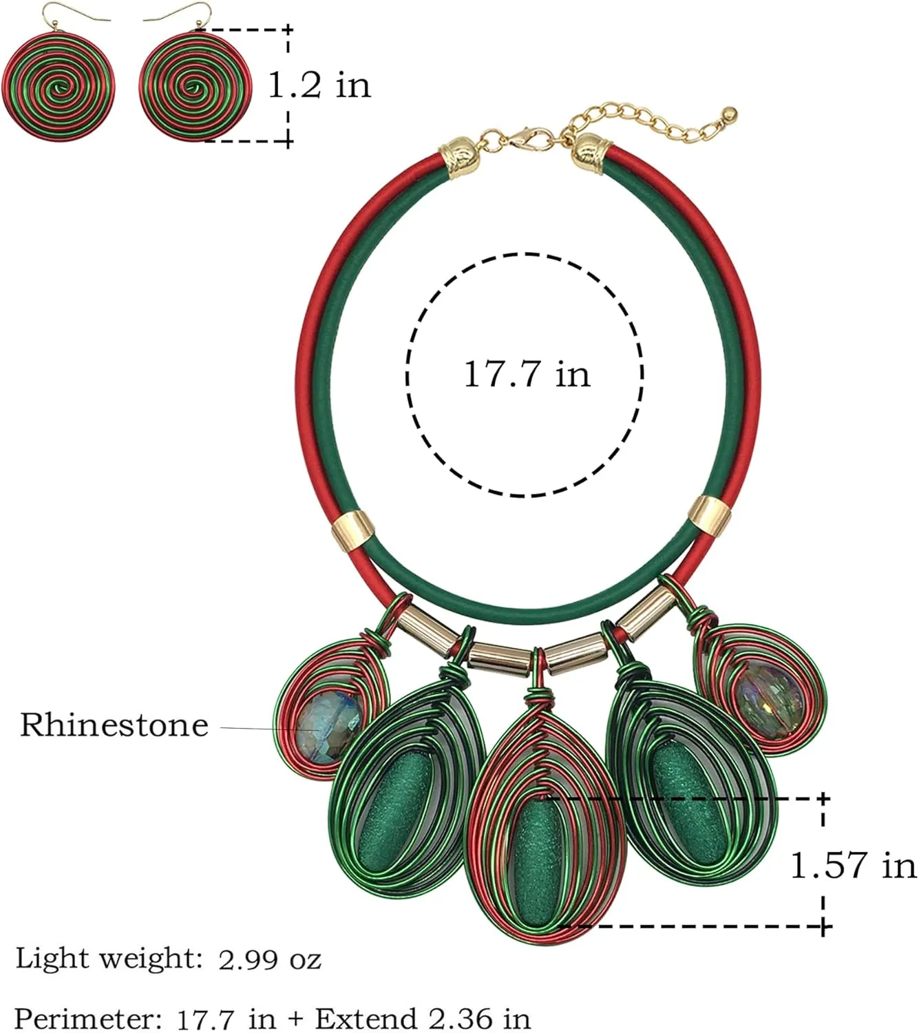 Chunky African Jewelry Statement Necklace For Women Tribal Fashion Costume Earring Set Unique Rhinestone Crystal Gold Wire Wrapped Big Wood Pendent Collar Choker Bib Handmade