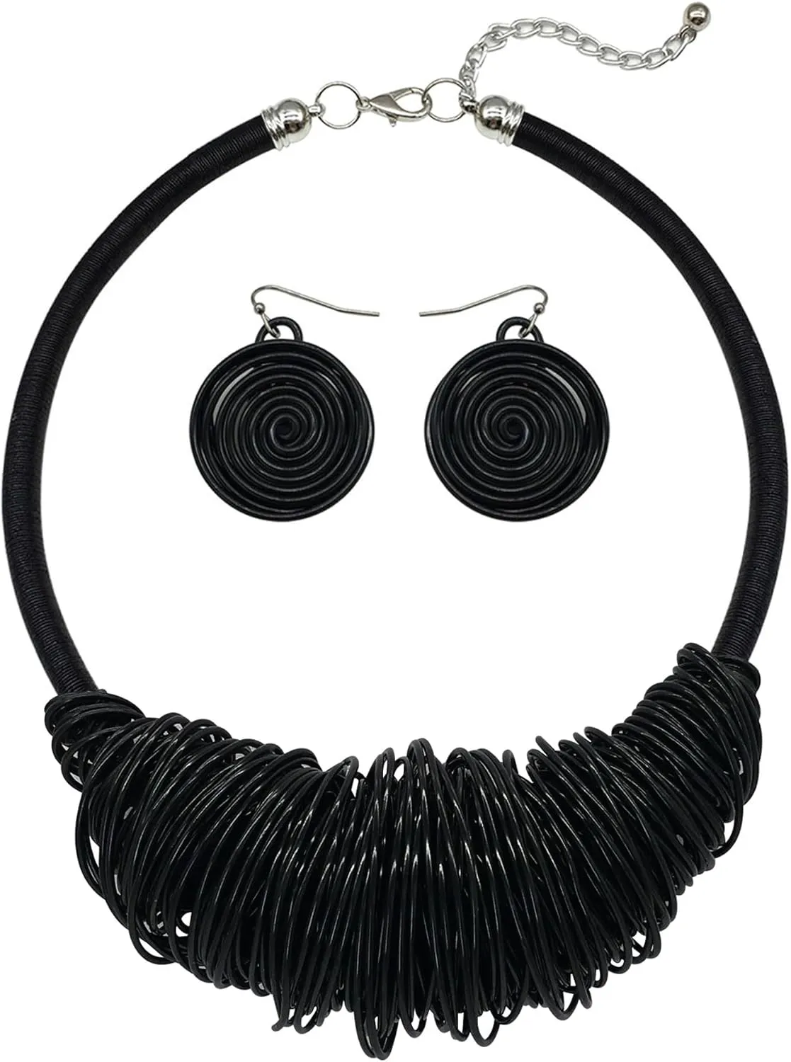 Chunky African Jewelry Statement Necklace For Women Tribal Fashion Costume Earring Set Unique Rhinestone Crystal Gold Wire Wrapped Big Wood Pendent Collar Choker Bib Handmade