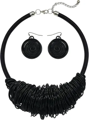 Chunky African Jewelry Statement Necklace For Women Tribal Fashion Costume Earring Set Unique Rhinestone Crystal Gold Wire Wrapped Big Wood Pendent Collar Choker Bib Handmade