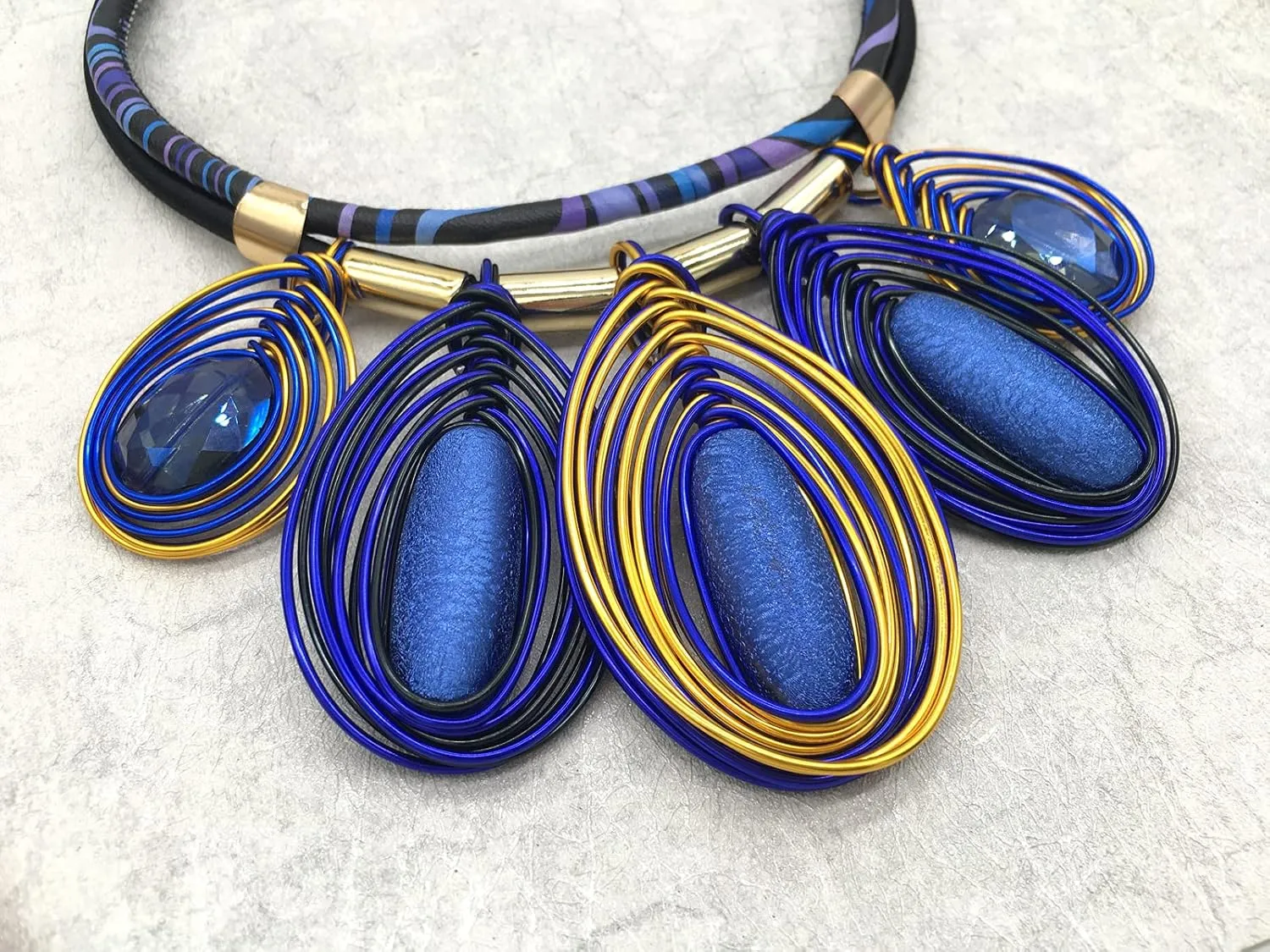 Chunky African Jewelry Statement Necklace For Women Tribal Fashion Costume Earring Set Unique Rhinestone Crystal Gold Wire Wrapped Big Wood Pendent Collar Choker Bib Handmade