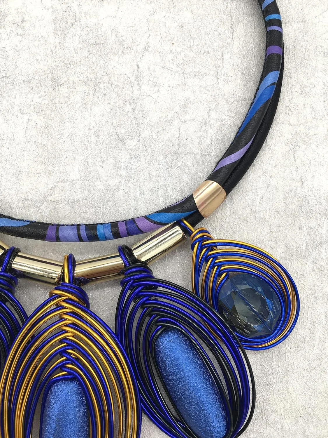 Chunky African Jewelry Statement Necklace For Women Tribal Fashion Costume Earring Set Unique Rhinestone Crystal Gold Wire Wrapped Big Wood Pendent Collar Choker Bib Handmade