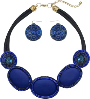 Chunky African Jewelry Statement Necklace For Women Tribal Fashion Costume Earring Set Unique Rhinestone Crystal Gold Wire Wrapped Big Wood Pendent Collar Choker Bib Handmade