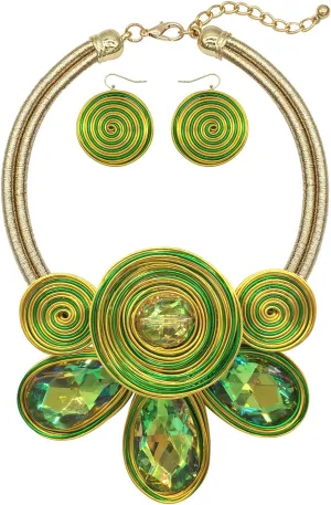 Chunky African Statement Necklace For Women Tribal Fashion Costume Jewelry Earring Sets Unique Colorful Big Rhinestone Crystal Pendent Collar Choker Bib Handmade
