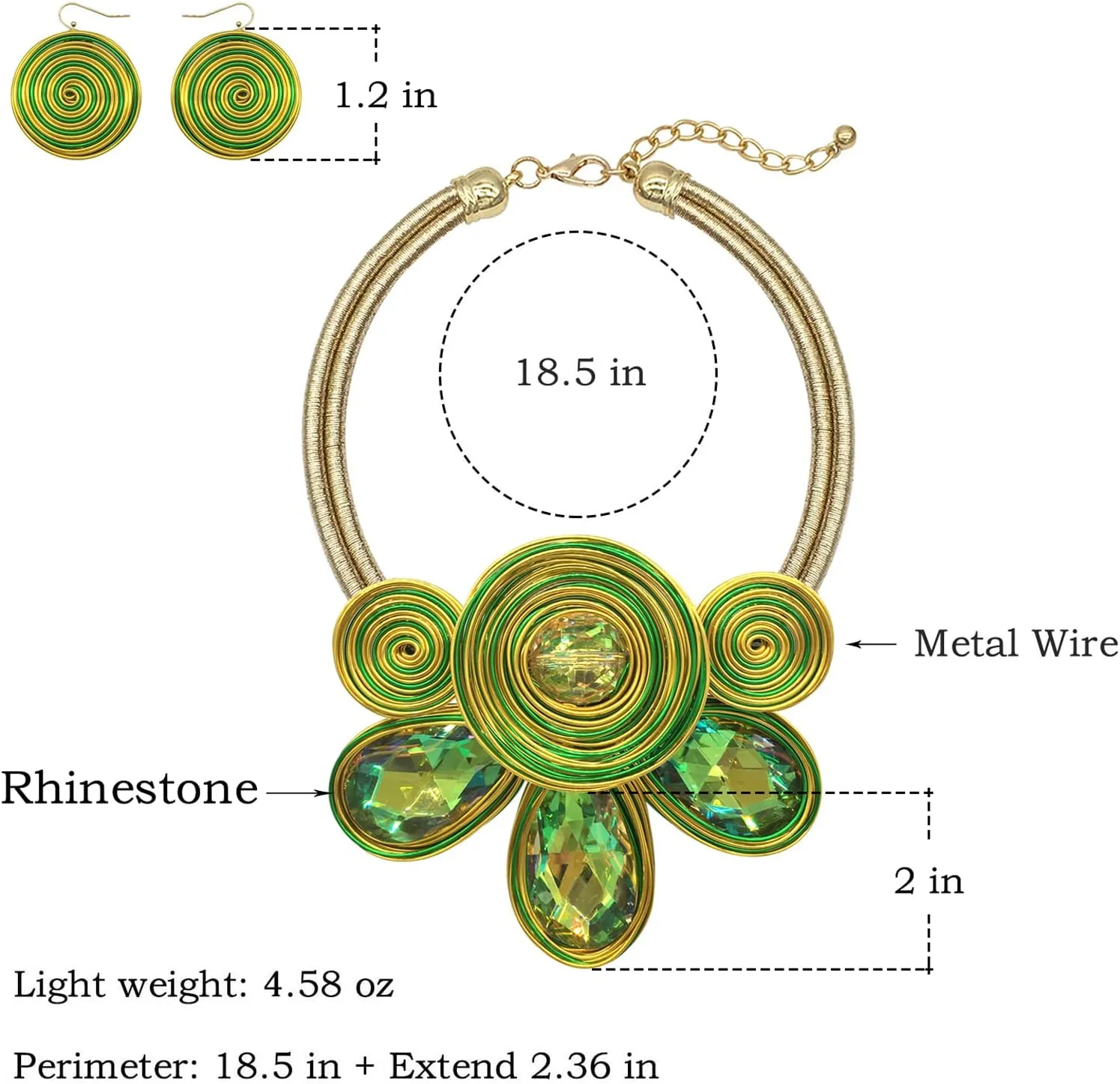 Chunky African Statement Necklace For Women Tribal Fashion Costume Jewelry Earring Sets Unique Colorful Big Rhinestone Crystal Pendent Collar Choker Bib Handmade