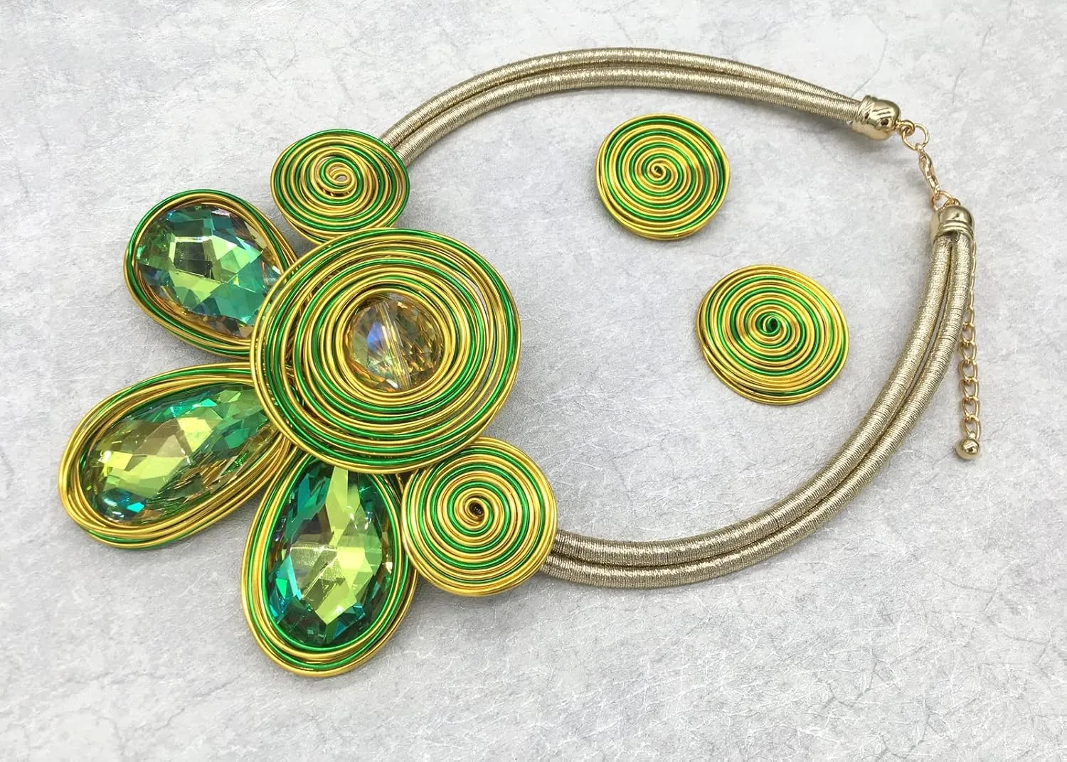 Chunky African Statement Necklace For Women Tribal Fashion Costume Jewelry Earring Sets Unique Colorful Big Rhinestone Crystal Pendent Collar Choker Bib Handmade