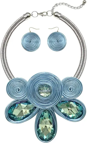 Chunky African Statement Necklace For Women Tribal Fashion Costume Jewelry Earring Sets Unique Colorful Big Rhinestone Crystal Pendent Collar Choker Bib Handmade