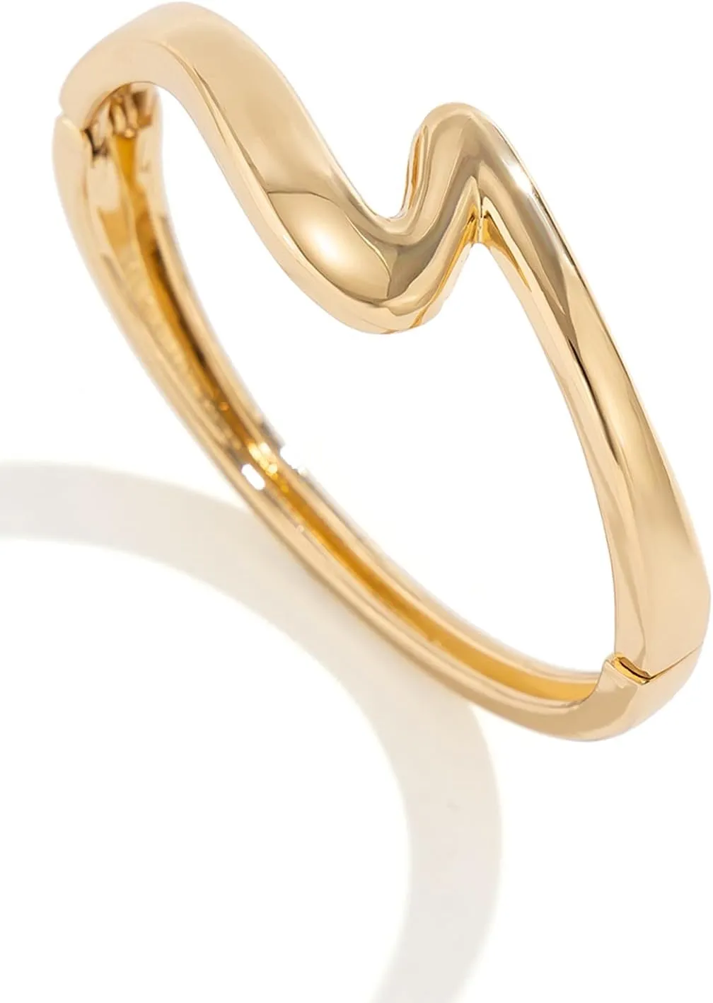 Chunky Bangle Gold Cuff Bracelet Arm Cuff Upper Gold Chunky Gold Bracelet Open Irregular Statement Bracelets for Women Jewelry (Wave Gold Bangle)