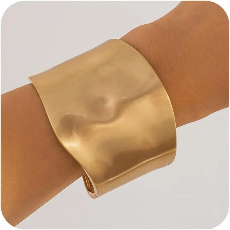 Chunky Gold Bangle Bracelets for Women Trendy 18K Gold Plated Wide Chunky Cuff Bracelets Irregular Minimalist Wrist Cuff Wrap Bracelet Fashions Jewelry