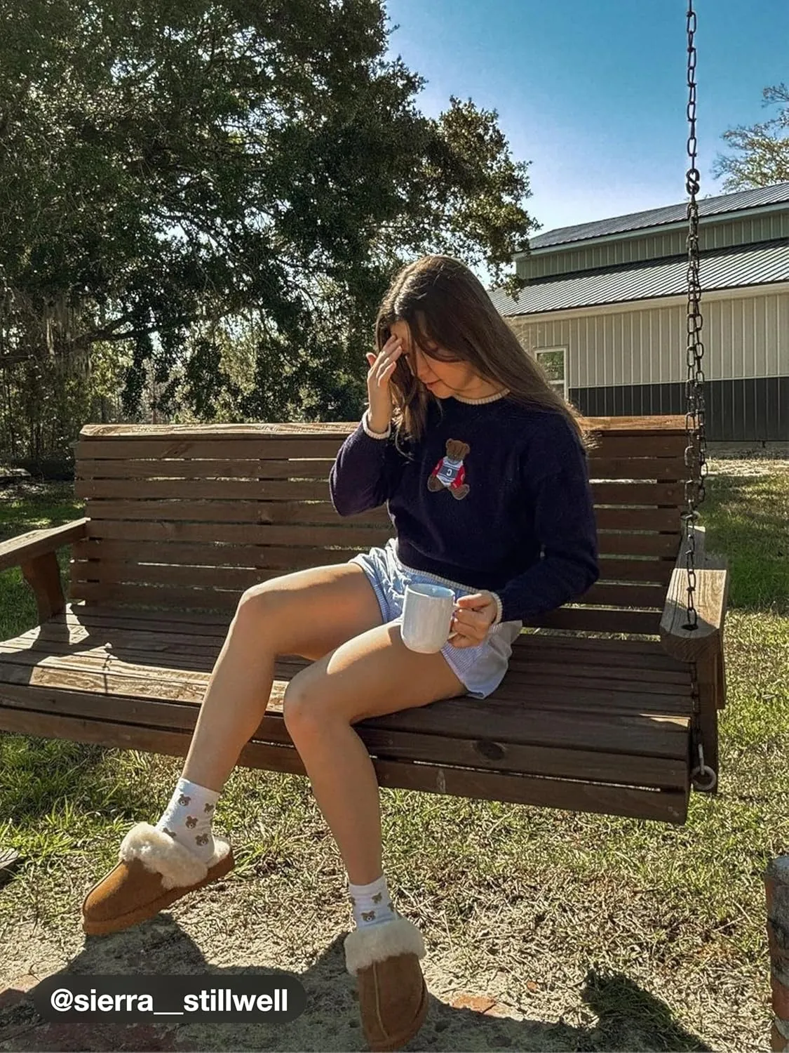 CIDER Womens Sweaters Fall Long Sleeve Bear Graphic Crewneck Sweater Soft Knit Casual Cropped Pullover Cute Fall Outfits 2024