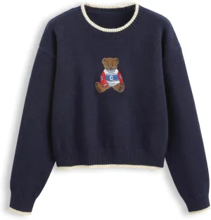 CIDER Womens Sweaters Fall Long Sleeve Bear Graphic Crewneck Sweater Soft Knit Casual Cropped Pullover Cute Fall Outfits 2024