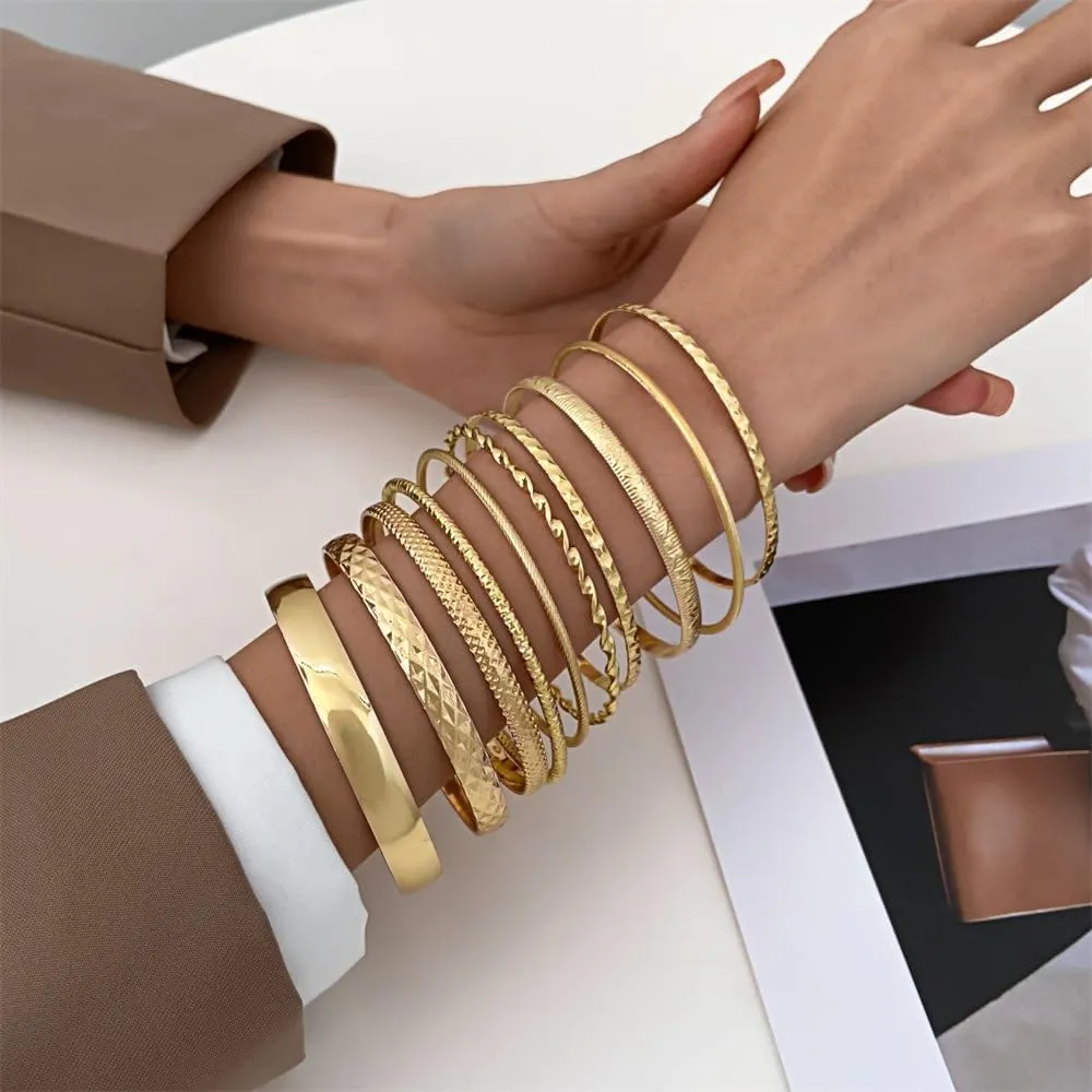 CJIAYUJEW Gold Bangle Bracelets Set for Women Chunky Stackable Textured Cuff Bracelet Set Multilayer Boho Cable Bracelet Trendy Jewelry for Women