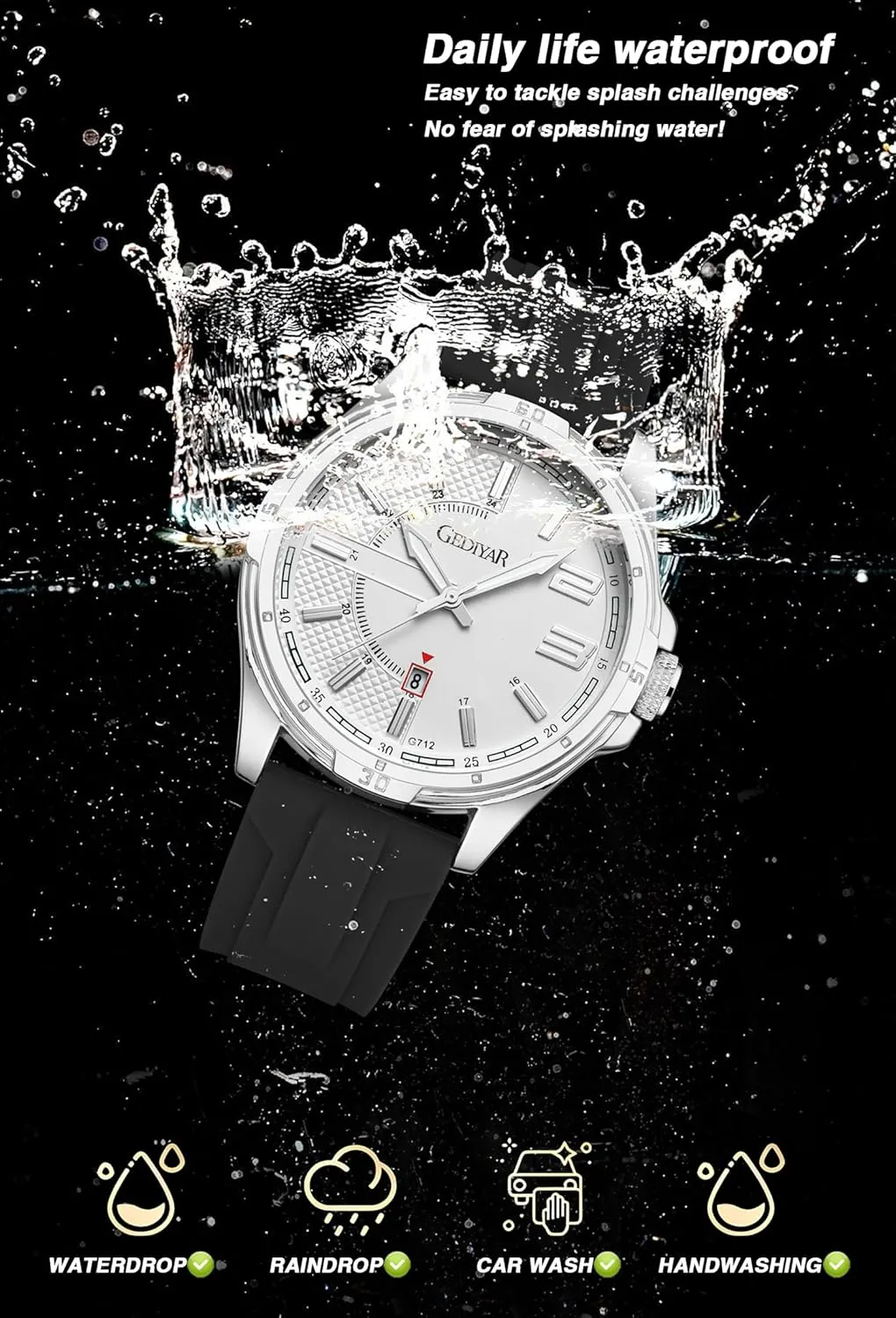 Classic Wrist Watches for Men,Silicone Strap Military Army Sports Analog Quartz Calendar Date Big Large Face Waterproof Gift Watches
